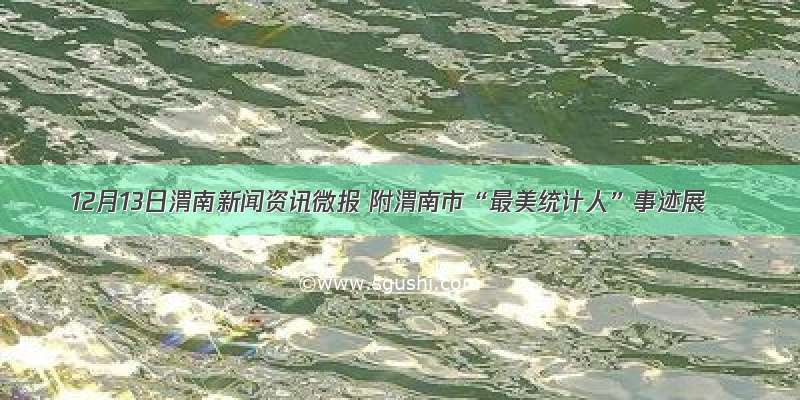 12月13日渭南新闻资讯微报 附渭南市“最美统计人”事迹展