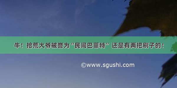 牛！拾荒大爷被誉为“民间巴菲特” 还是有两把刷子的！