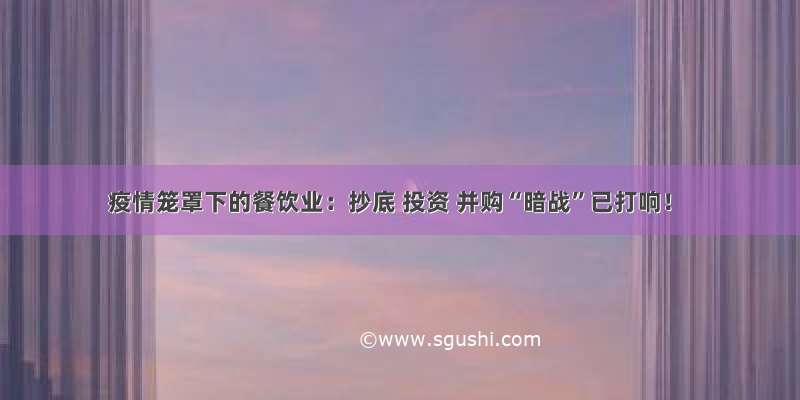 疫情笼罩下的餐饮业：抄底 投资 并购“暗战”已打响！