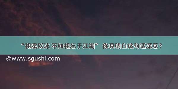 “相濡以沫 不如相忘于江湖” 你真明白这句话深意？