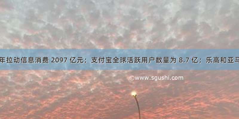 微信 2017 年拉动信息消费 2097 亿元；支付宝全球活跃用户数量为 8.7 亿；乐高和亚马逊合作