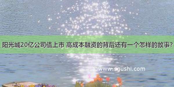 阳光城20亿公司债上市 高成本融资的背后还有一个怎样的故事？