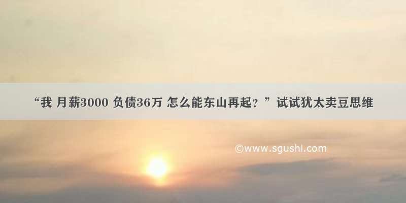 “我 月薪3000 负债36万 怎么能东山再起？”试试犹太卖豆思维