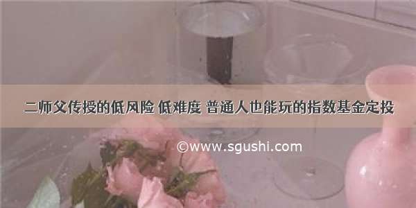 二师父传授的低风险 低难度 普通人也能玩的指数基金定投