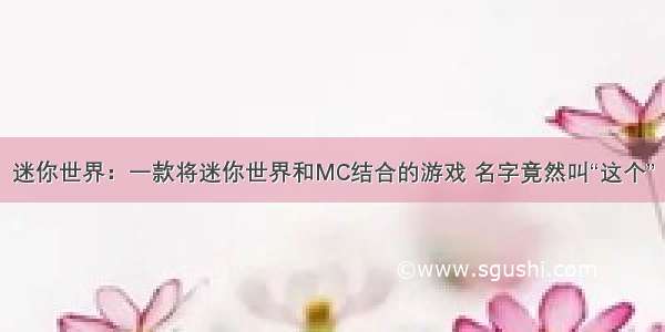 迷你世界：一款将迷你世界和MC结合的游戏 名字竟然叫“这个”