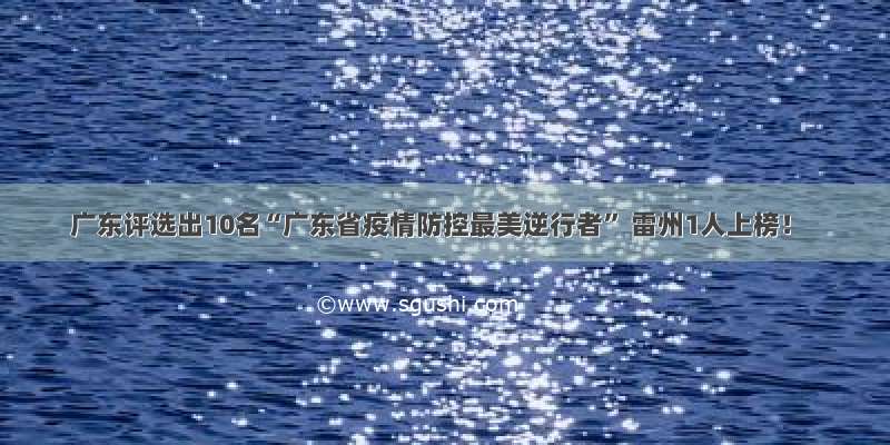 广东评选出10名“广东省疫情防控最美逆行者” 雷州1人上榜！