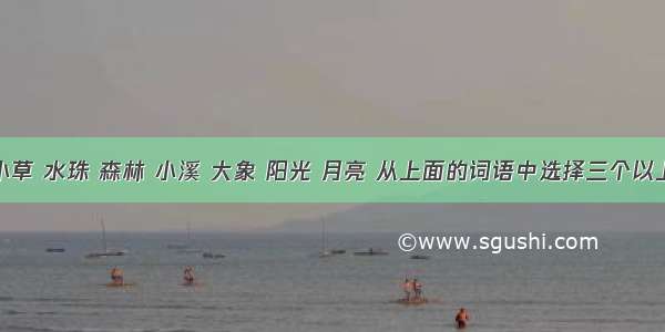 沙粒 小草 水珠 森林 小溪 大象 阳光 月亮 从上面的词语中选择三个以上编写1