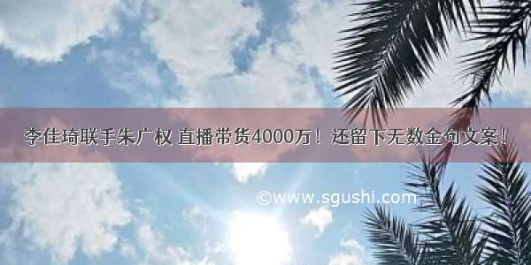 李佳琦联手朱广权 直播带货4000万！还留下无数金句文案！