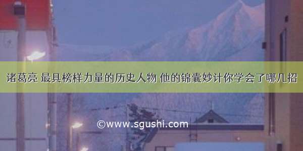 诸葛亮 最具榜样力量的历史人物 他的锦囊妙计你学会了哪几招