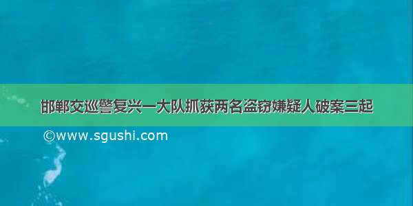 邯郸交巡警复兴一大队抓获两名盗窃嫌疑人破案三起